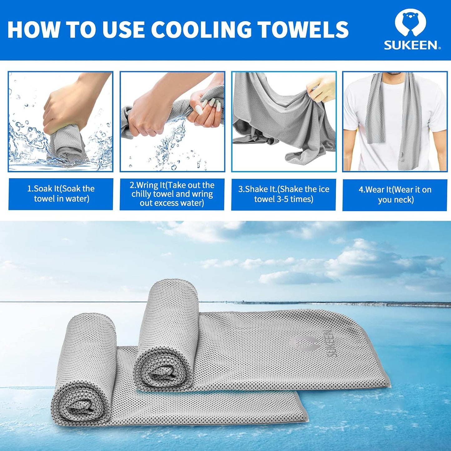 4 Pack Cooling Towels for Hot Weather 40"x12", Gym Towels for Men and Women, Soft Breathable Workout Towels for Yoga, Running, Sport, & More
