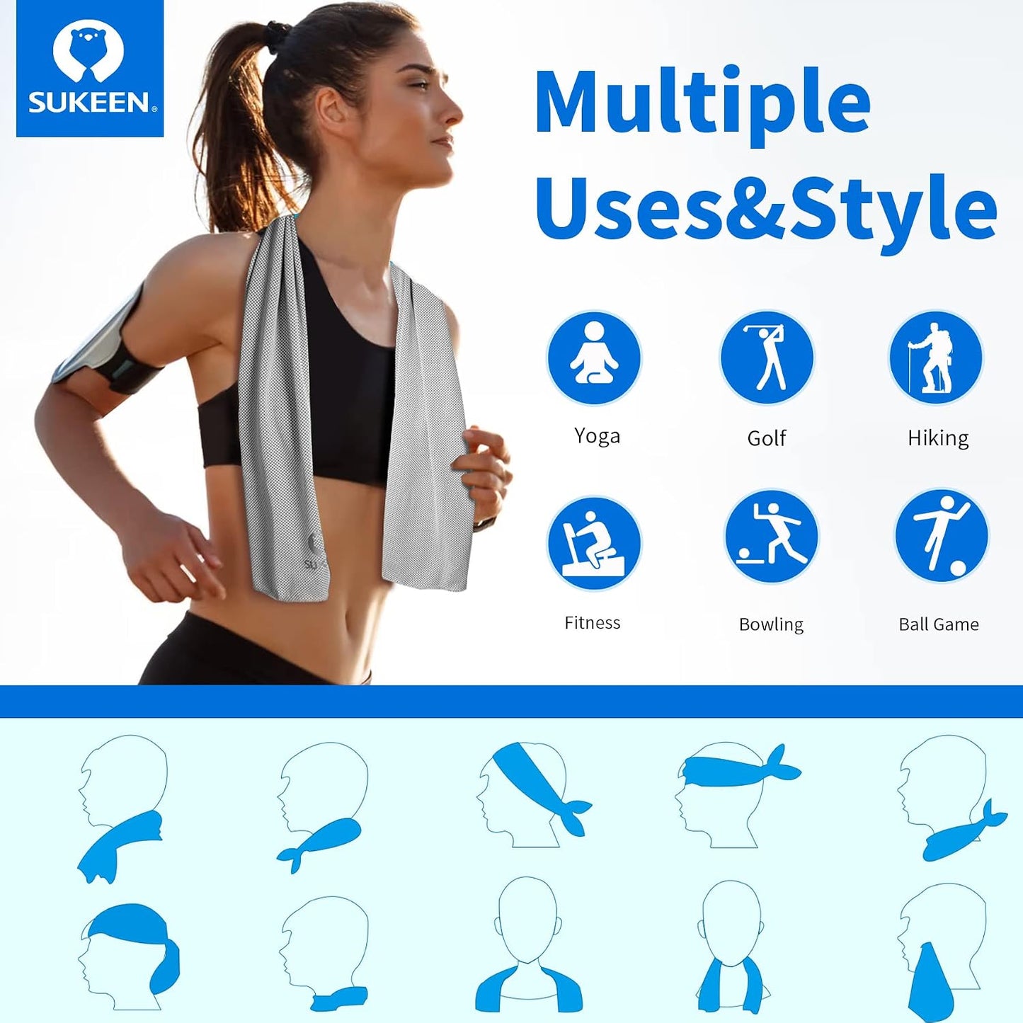 4 Pack Cooling Towels for Hot Weather 40"x12", Gym Towels for Men and Women, Soft Breathable Workout Towels for Yoga, Running, Sport, & More