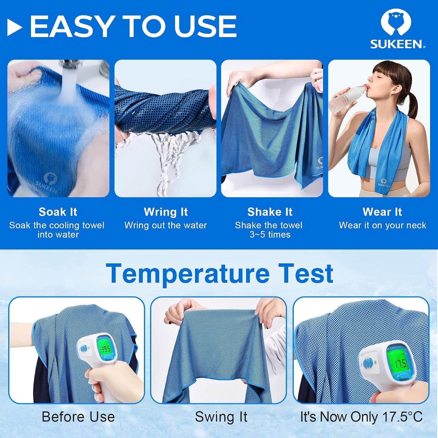 4 Pack Cooling Towels for Hot Weather 40"x12", Gym Towels for Men and Women, Soft Breathable Workout Towels for Yoga, Running, Sport, & More