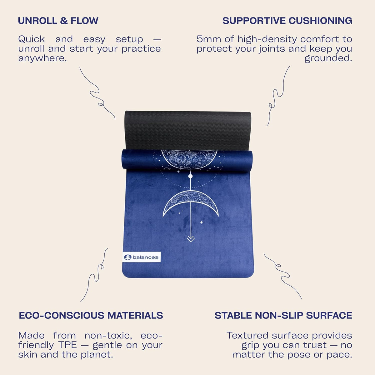 Yoga Mat With Strap 5mm Non Slip Suede & TPE - Eco-Friendly Fitness & Exercise Mat for Home Gym, Pilates, Hot Yoga, and Meditation - Lightweight Durable 72 x 24 inch Workout Mat for Women, Men