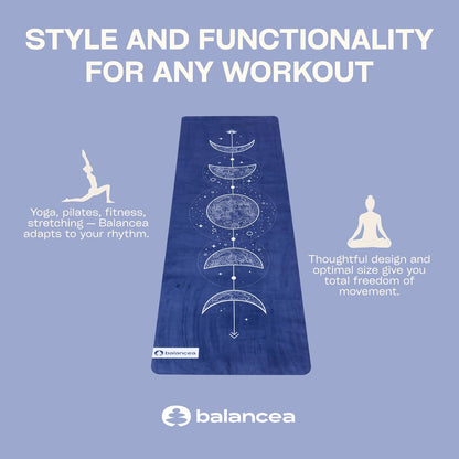 Yoga Mat With Strap 5mm Non Slip Suede & TPE - Eco-Friendly Fitness & Exercise Mat for Home Gym, Pilates, Hot Yoga, and Meditation - Lightweight Durable 72 x 24 inch Workout Mat for Women, Men