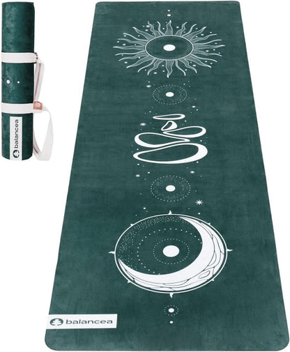 Yoga Mat With Strap 5mm Non Slip Suede & TPE - Eco-Friendly Fitness & Exercise Mat for Home Gym, Pilates, Hot Yoga, and Meditation - Lightweight Durable 72 x 24 inch Workout Mat for Women, Men