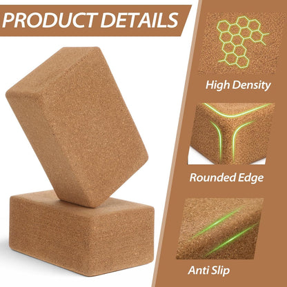6 Pcs Cork Yoga Blocks with Straps 9 x 6 x 4 Inch Cork Yoga Brick 8.2 FT Strap Non Slip High Density Bricks Exercise Blocks for Physical Stretching Flexibility Balance Fitness Pilates