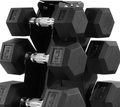 BalanceFrom Rubber Coated Hex Dumbbell Weight Set with Storage Rack, 100LB or 150LB or 200LB Set, 5-20 lbs or 5-25 lbs or 10-30 lbs Pairs