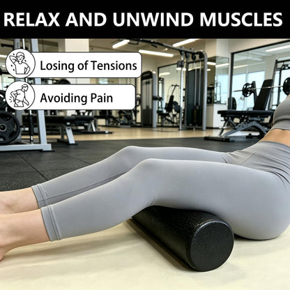 Hard Travel Size Back Roller, High Density Foam Roller for Back Stretching, Physical Therapy, Yoga, Pilates, Post Workout Muscle Recuperation, 12" X 4" Round (Black)
