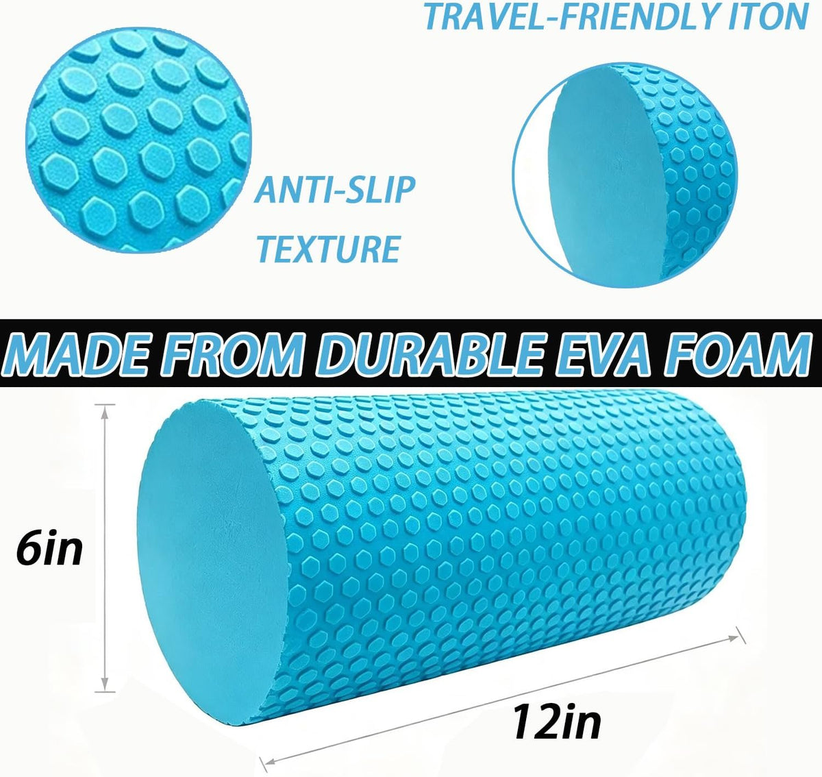 Hard Travel Size Back Roller, High Density Foam Roller for Back Stretching, Physical Therapy, Yoga, Pilates, Post Workout Muscle Recuperation, 12" X 4" Round (Black)