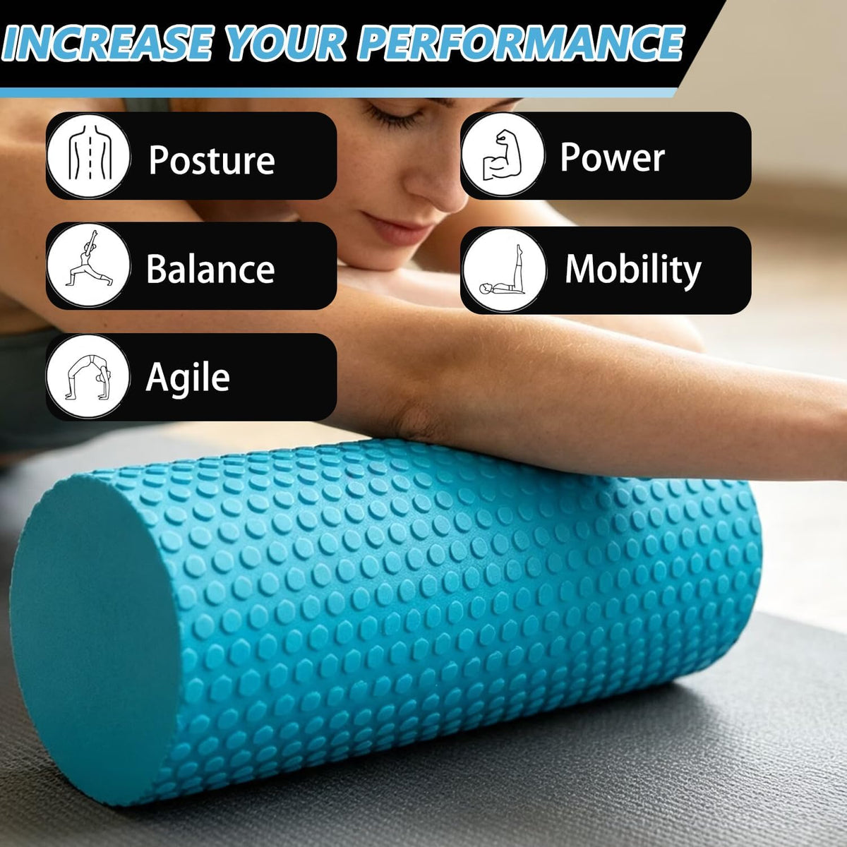 Hard Travel Size Back Roller, High Density Foam Roller for Back Stretching, Physical Therapy, Yoga, Pilates, Post Workout Muscle Recuperation, 12" X 4" Round (Black)