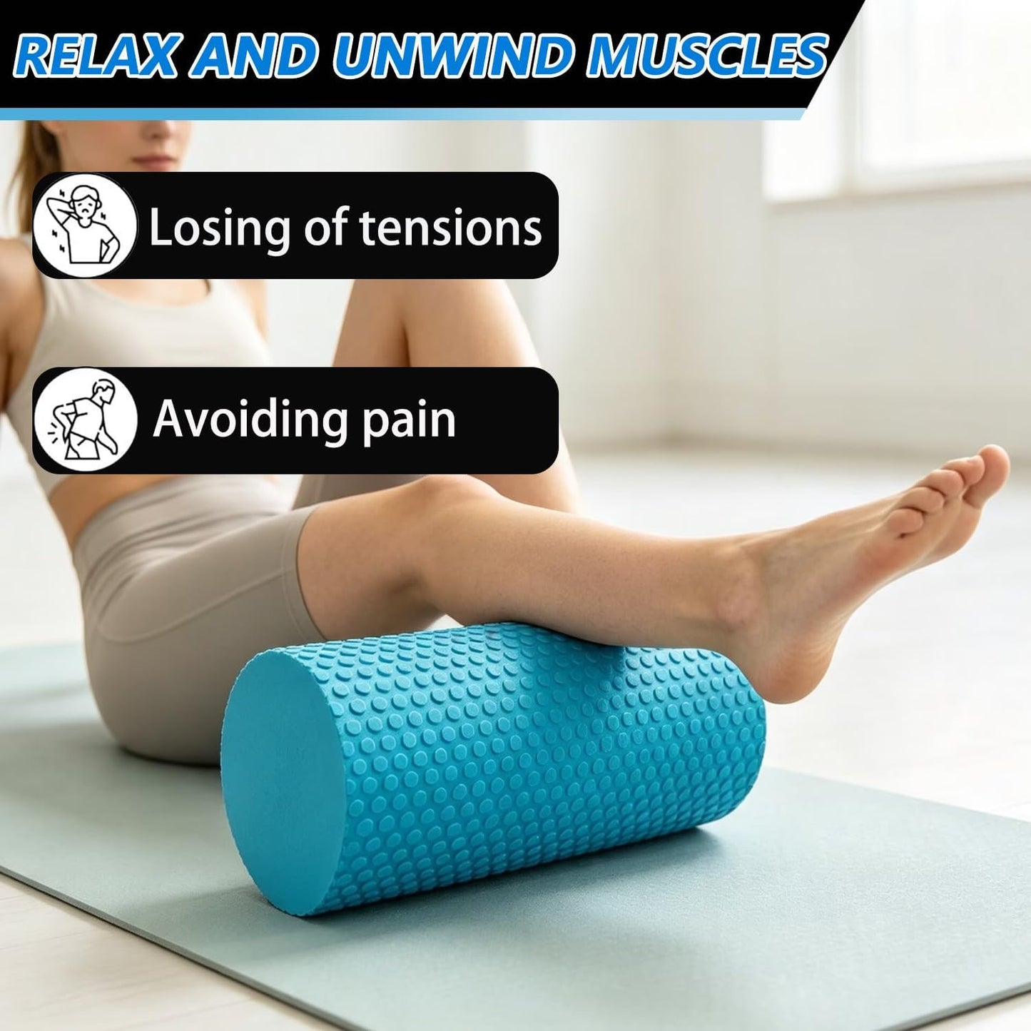 Hard Travel Size Back Roller, High Density Foam Roller for Back Stretching, Physical Therapy, Yoga, Pilates, Post Workout Muscle Recuperation, 12" X 4" Round (Black)