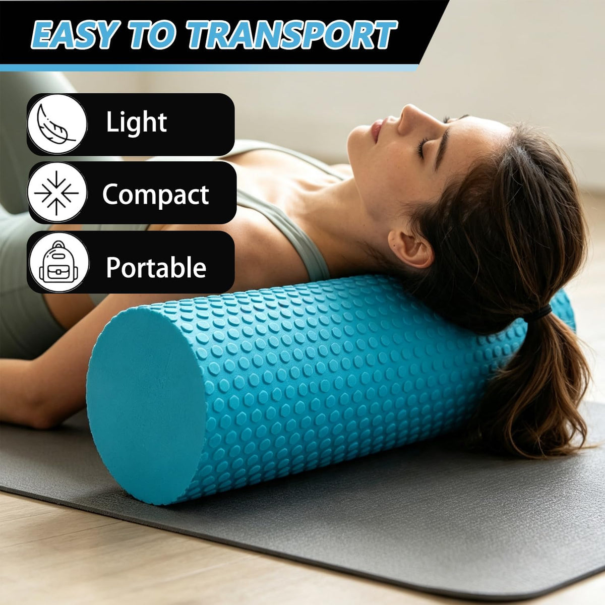 Hard Travel Size Back Roller, High Density Foam Roller for Back Stretching, Physical Therapy, Yoga, Pilates, Post Workout Muscle Recuperation, 12" X 4" Round (Black)