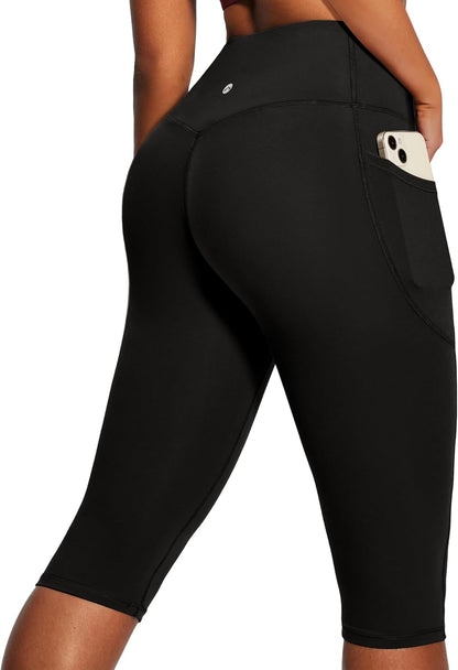 Capri Leggings with Pockets for Women Tummy Control Knee Length Leggings Yoga Pants Women Capri Pants Workout