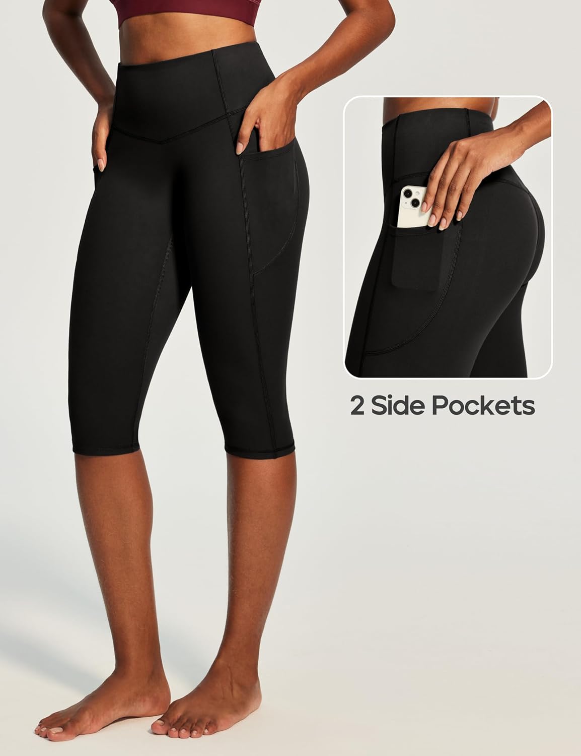 Capri Leggings with Pockets for Women Tummy Control Knee Length Leggings Yoga Pants Women Capri Pants Workout
