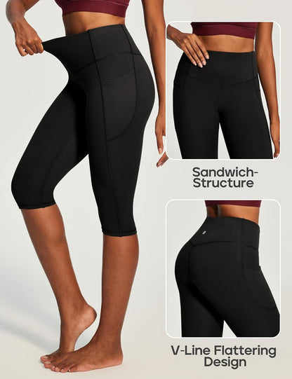 Capri Leggings with Pockets for Women Tummy Control Knee Length Leggings Yoga Pants Women Capri Pants Workout