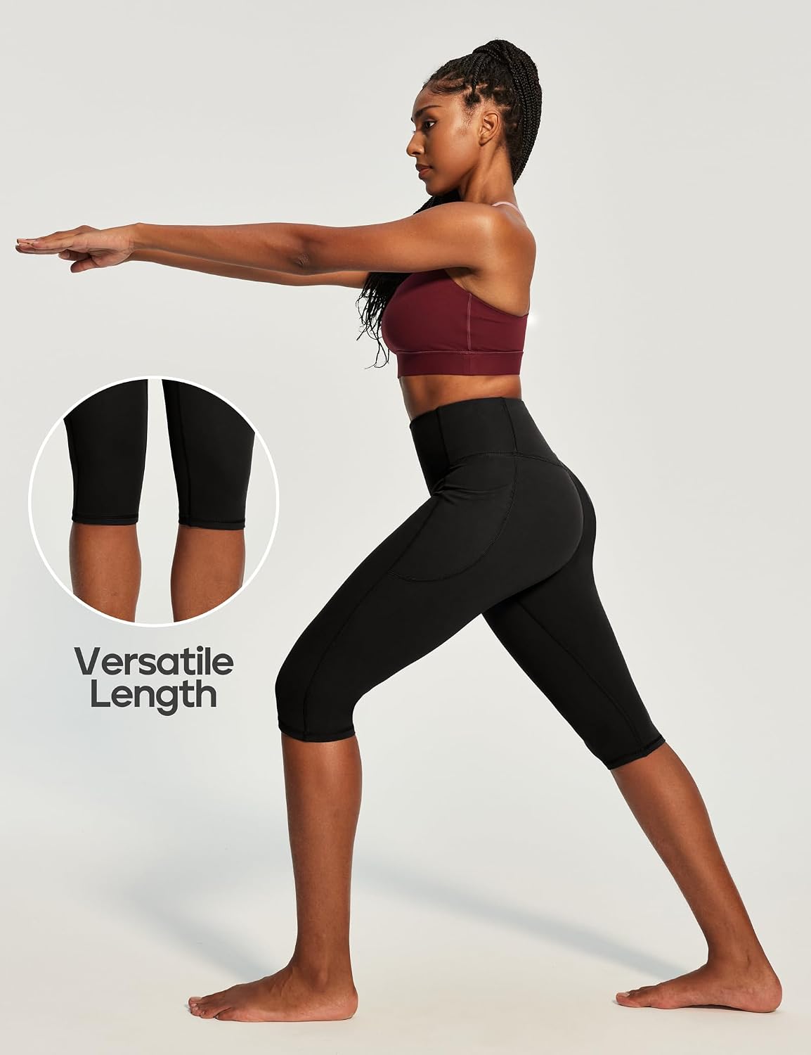 Capri Leggings with Pockets for Women Tummy Control Knee Length Leggings Yoga Pants Women Capri Pants Workout