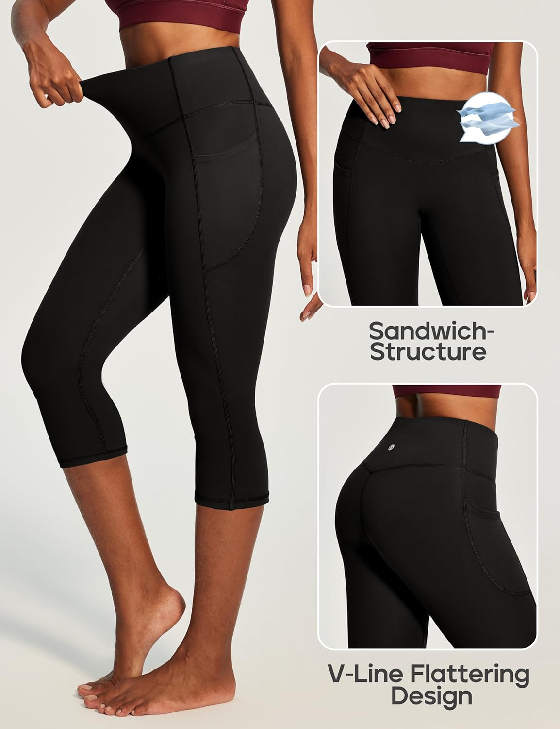 Capri Leggings with Pockets for Women Tummy Control Knee Length Leggings Yoga Pants Women Capri Pants Workout