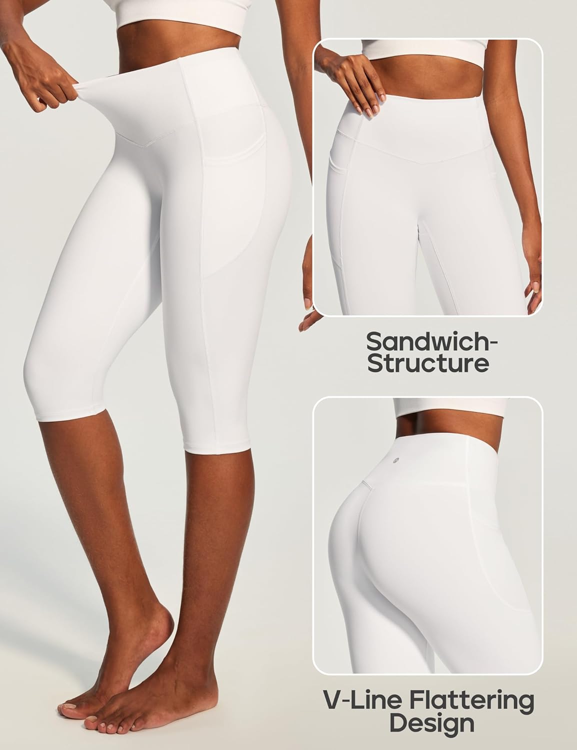 Capri Leggings with Pockets for Women Tummy Control Knee Length Leggings Yoga Pants Women Capri Pants Workout