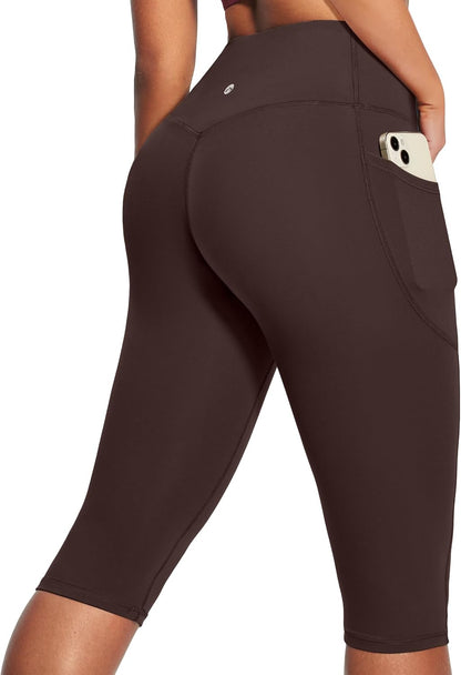 Capri Leggings with Pockets for Women Tummy Control Knee Length Leggings Yoga Pants Women Capri Pants Workout