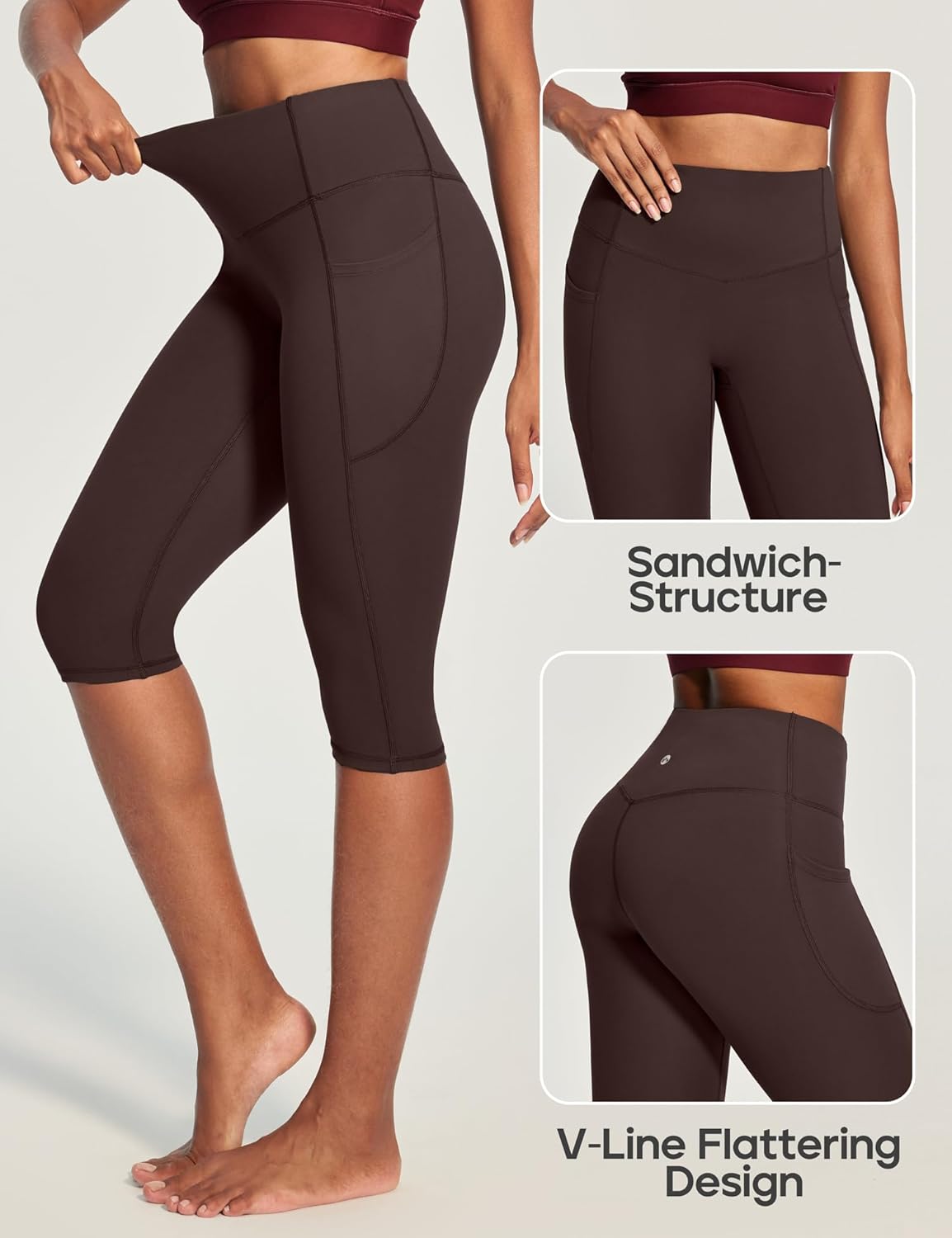 Capri Leggings with Pockets for Women Tummy Control Knee Length Leggings Yoga Pants Women Capri Pants Workout