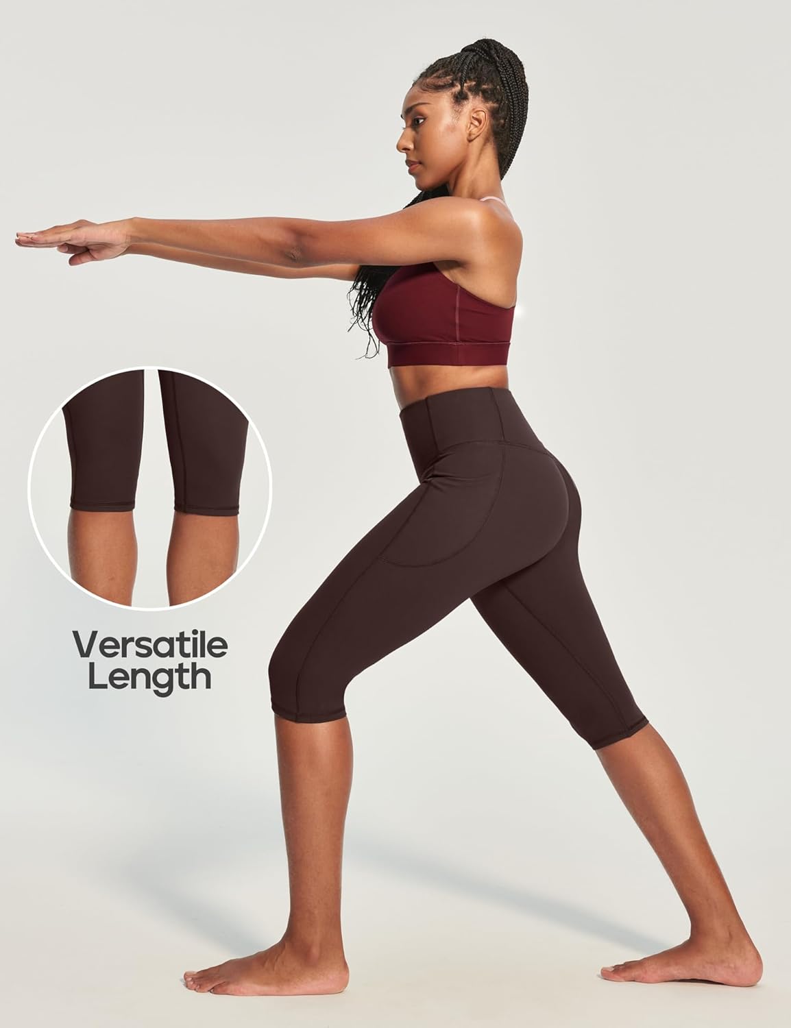 Capri Leggings with Pockets for Women Tummy Control Knee Length Leggings Yoga Pants Women Capri Pants Workout