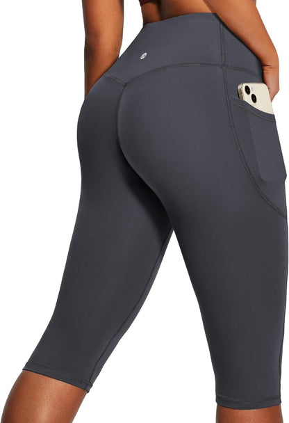 Capri Leggings with Pockets for Women Tummy Control Knee Length Leggings Yoga Pants Women Capri Pants Workout