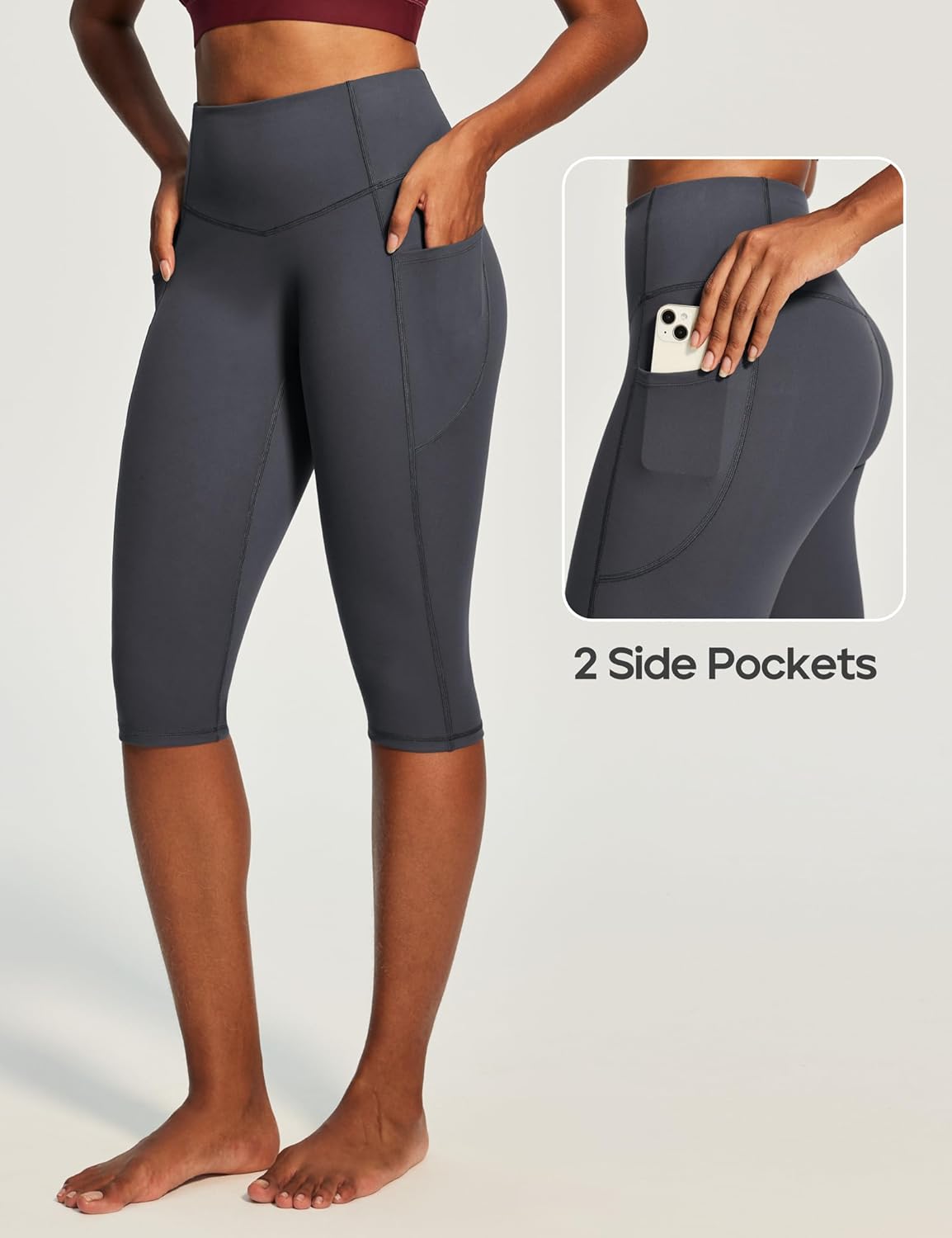 Capri Leggings with Pockets for Women Tummy Control Knee Length Leggings Yoga Pants Women Capri Pants Workout
