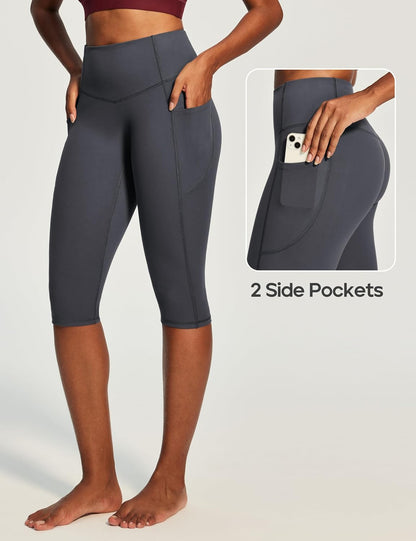 Capri Leggings with Pockets for Women Tummy Control Knee Length Leggings Yoga Pants Women Capri Pants Workout