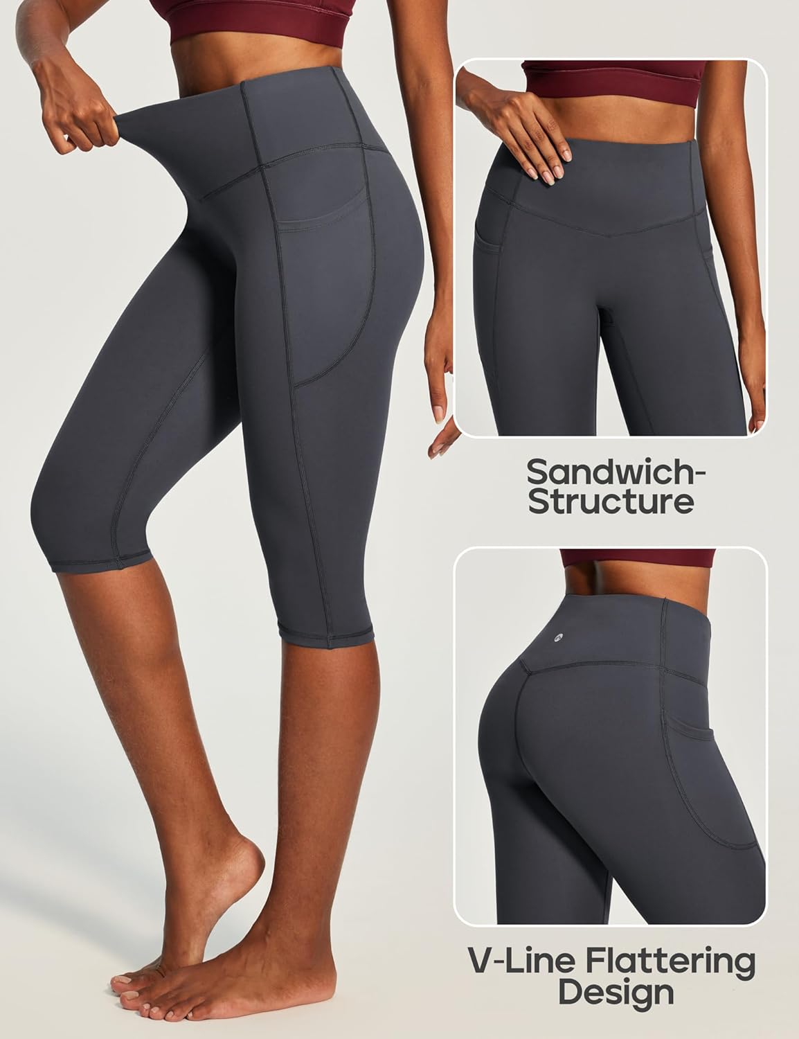 Capri Leggings with Pockets for Women Tummy Control Knee Length Leggings Yoga Pants Women Capri Pants Workout