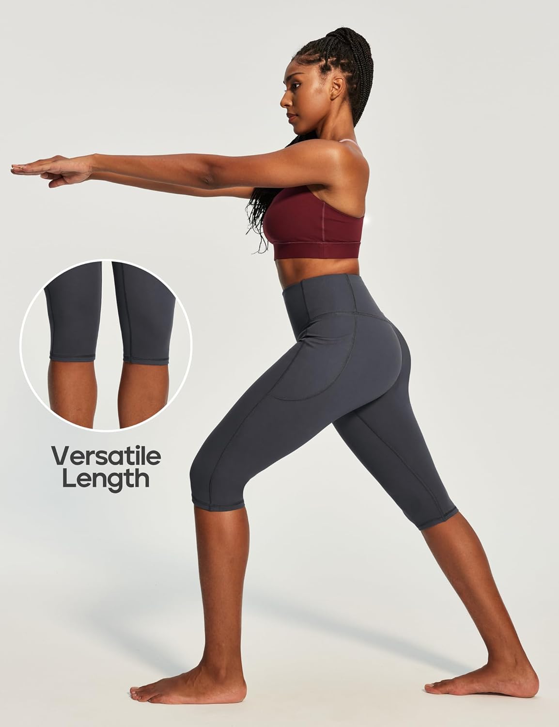 Capri Leggings with Pockets for Women Tummy Control Knee Length Leggings Yoga Pants Women Capri Pants Workout