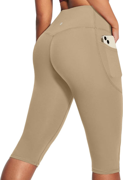 Capri Leggings with Pockets for Women Tummy Control Knee Length Leggings Yoga Pants Women Capri Pants Workout
