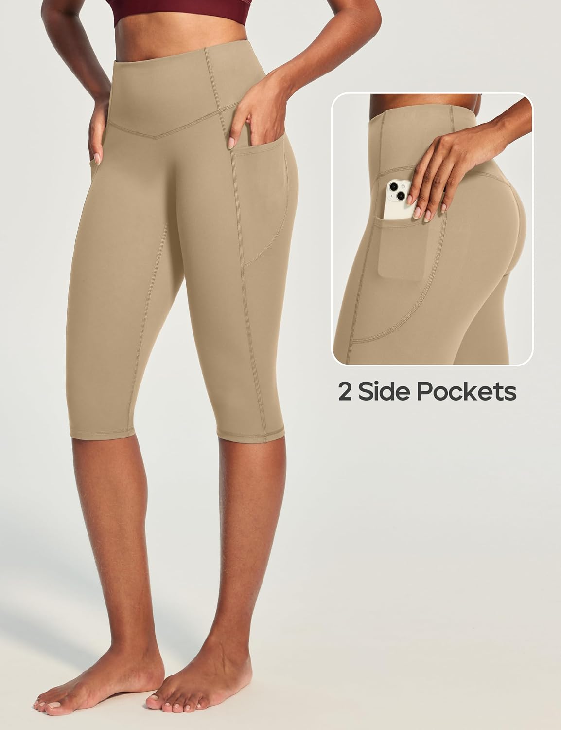 Capri Leggings with Pockets for Women Tummy Control Knee Length Leggings Yoga Pants Women Capri Pants Workout