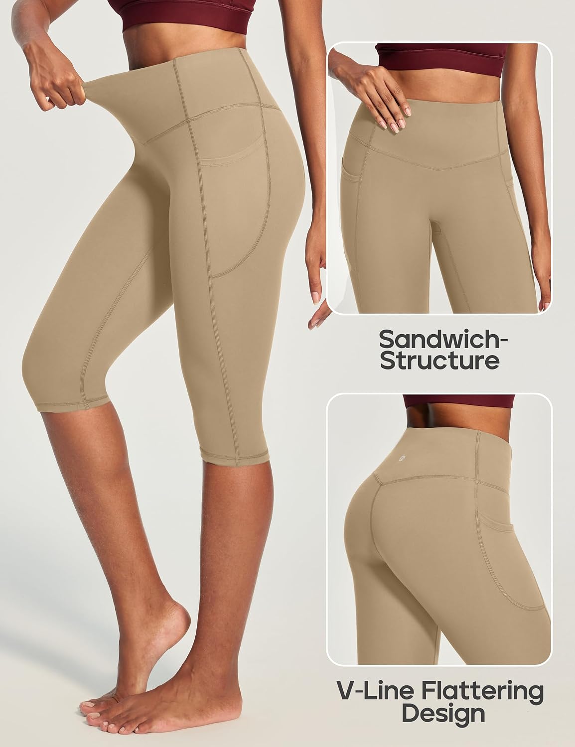 Capri Leggings with Pockets for Women Tummy Control Knee Length Leggings Yoga Pants Women Capri Pants Workout