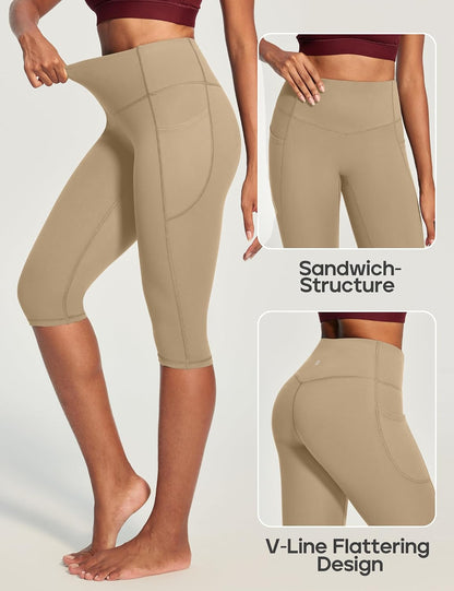 Capri Leggings with Pockets for Women Tummy Control Knee Length Leggings Yoga Pants Women Capri Pants Workout