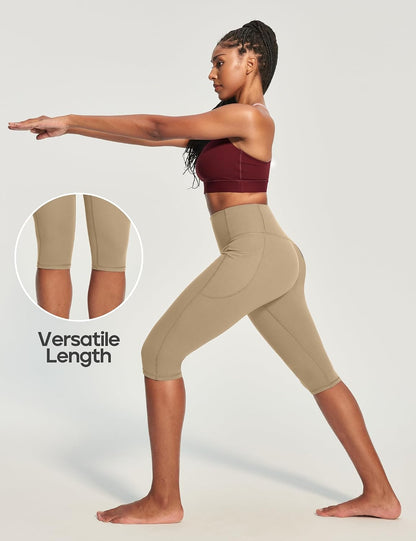 Capri Leggings with Pockets for Women Tummy Control Knee Length Leggings Yoga Pants Women Capri Pants Workout