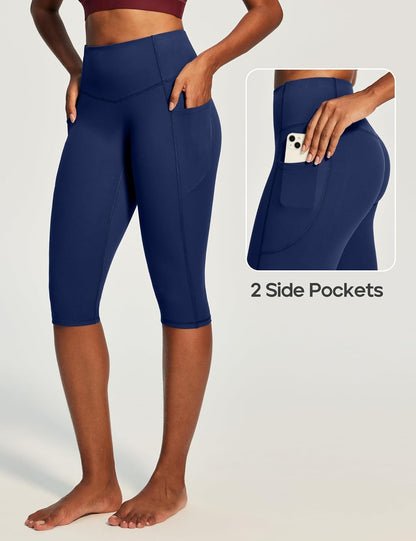 Capri Leggings with Pockets for Women Tummy Control Knee Length Leggings Yoga Pants Women Capri Pants Workout