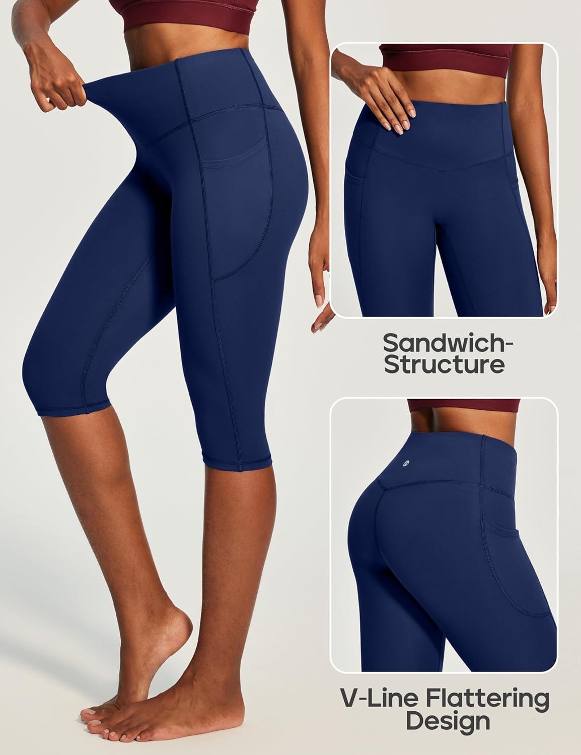 Capri Leggings with Pockets for Women Tummy Control Knee Length Leggings Yoga Pants Women Capri Pants Workout