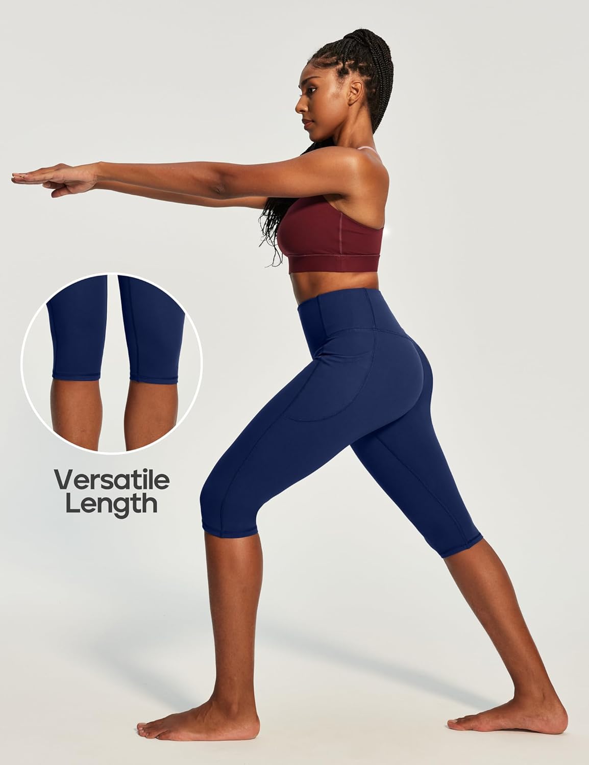 Capri Leggings with Pockets for Women Tummy Control Knee Length Leggings Yoga Pants Women Capri Pants Workout