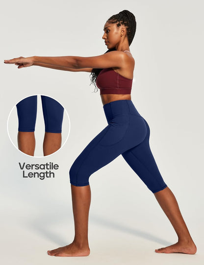 Capri Leggings with Pockets for Women Tummy Control Knee Length Leggings Yoga Pants Women Capri Pants Workout