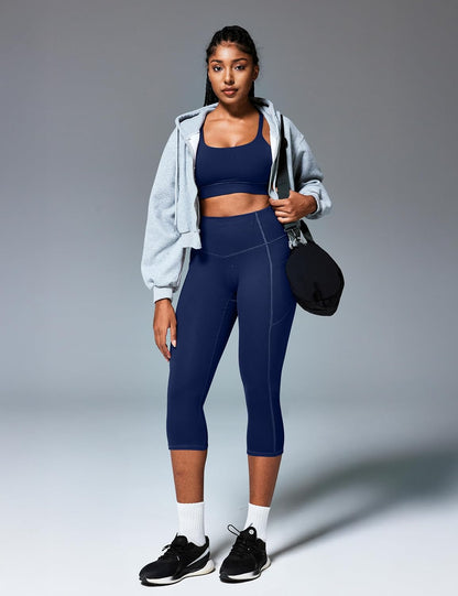 Capri Leggings with Pockets for Women Tummy Control Knee Length Leggings Yoga Pants Women Capri Pants Workout