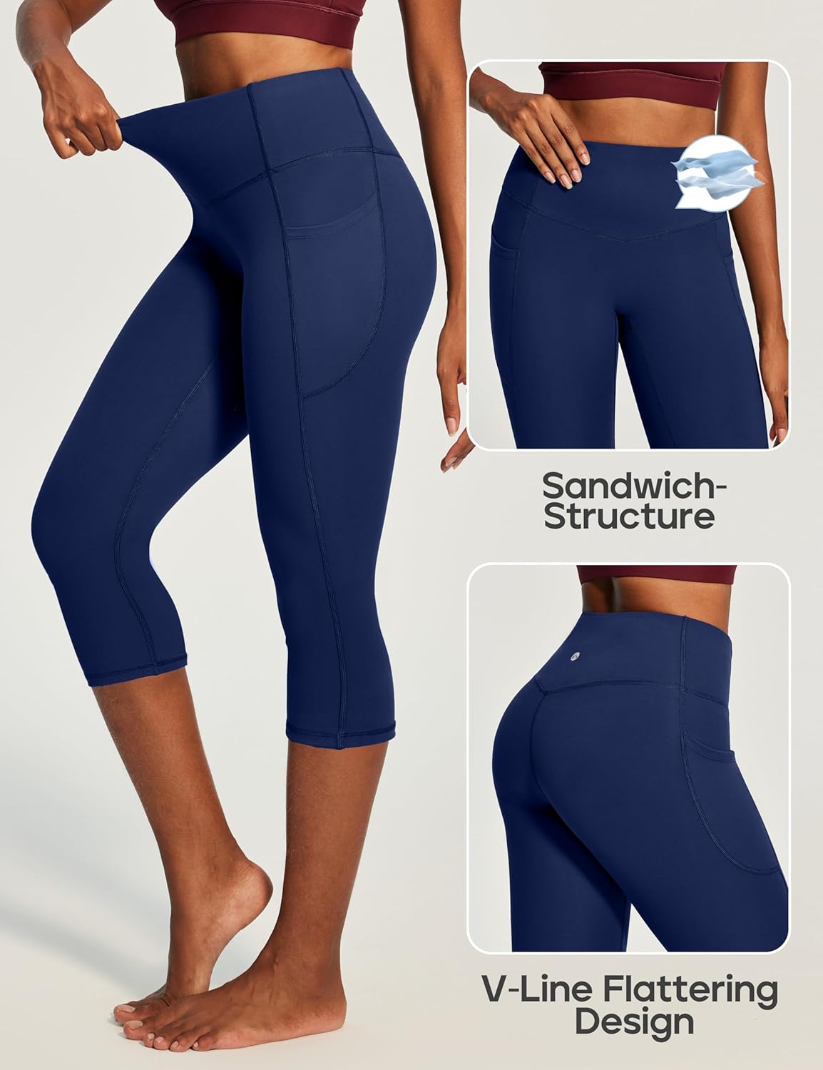 Capri Leggings with Pockets for Women Tummy Control Knee Length Leggings Yoga Pants Women Capri Pants Workout