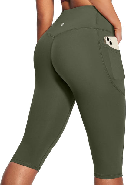 Capri Leggings with Pockets for Women Tummy Control Knee Length Leggings Yoga Pants Women Capri Pants Workout