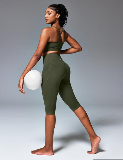 Capri Leggings with Pockets for Women Tummy Control Knee Length Leggings Yoga Pants Women Capri Pants Workout