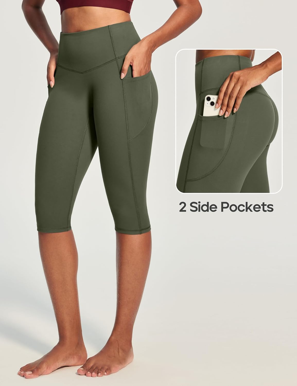 Capri Leggings with Pockets for Women Tummy Control Knee Length Leggings Yoga Pants Women Capri Pants Workout