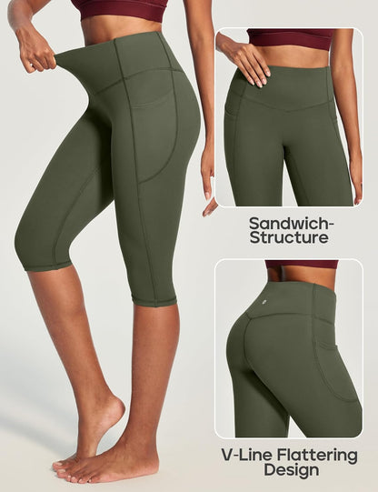 Capri Leggings with Pockets for Women Tummy Control Knee Length Leggings Yoga Pants Women Capri Pants Workout