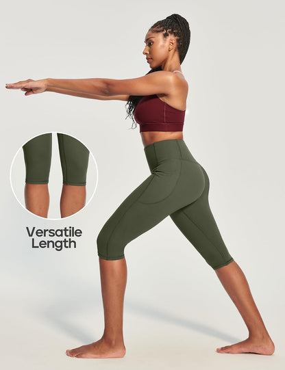 Capri Leggings with Pockets for Women Tummy Control Knee Length Leggings Yoga Pants Women Capri Pants Workout