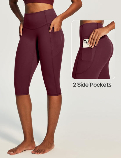 Capri Leggings with Pockets for Women Tummy Control Knee Length Leggings Yoga Pants Women Capri Pants Workout