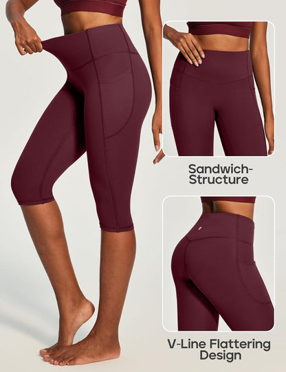 Capri Leggings with Pockets for Women Tummy Control Knee Length Leggings Yoga Pants Women Capri Pants Workout