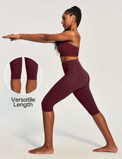 Capri Leggings with Pockets for Women Tummy Control Knee Length Leggings Yoga Pants Women Capri Pants Workout