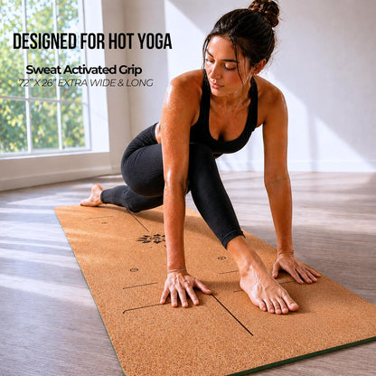 Cork Yoga Mat – Ultra Lightweight 2.2 lbs – Sweat Activated Non-Slip Grip for Hot Yoga & Gym – Easy Carry to Studio – 6MM Thick – Strap Included