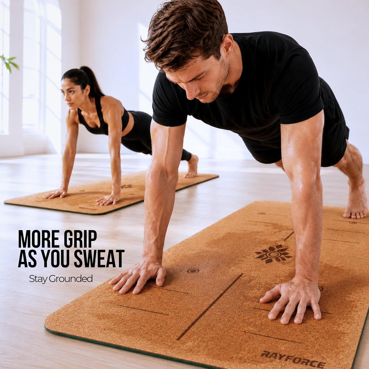 Cork Yoga Mat – Ultra Lightweight 2.2 lbs – Sweat Activated Non-Slip Grip for Hot Yoga & Gym – Easy Carry to Studio – 6MM Thick – Strap Included