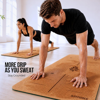 Cork Yoga Mat – Ultra Lightweight 2.2 lbs – Sweat Activated Non-Slip Grip for Hot Yoga & Gym – Easy Carry to Studio – 6MM Thick – Strap Included