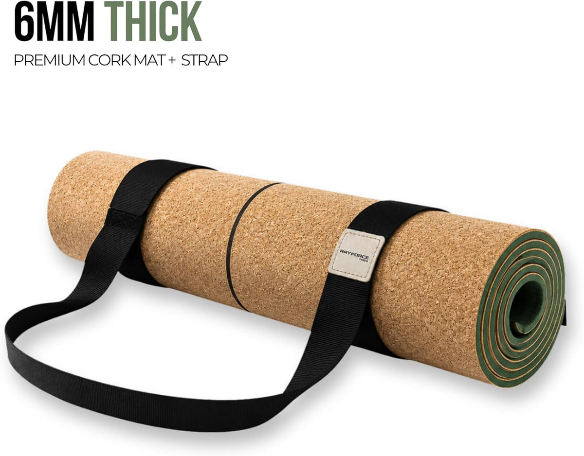 Cork Yoga Mat – Ultra Lightweight 2.2 lbs – Sweat Activated Non-Slip Grip for Hot Yoga & Gym – Easy Carry to Studio – 6MM Thick – Strap Included